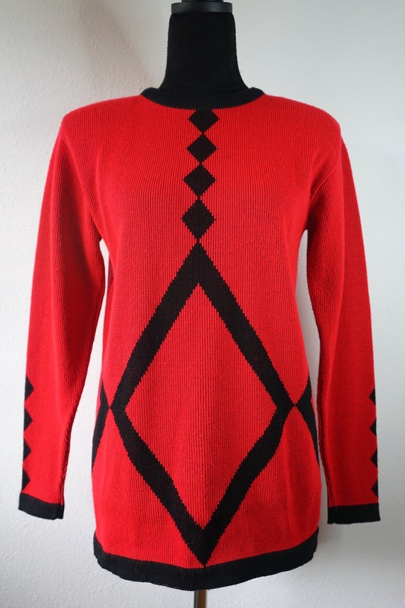 Beautiful Harlequin Red and Black Sweater
