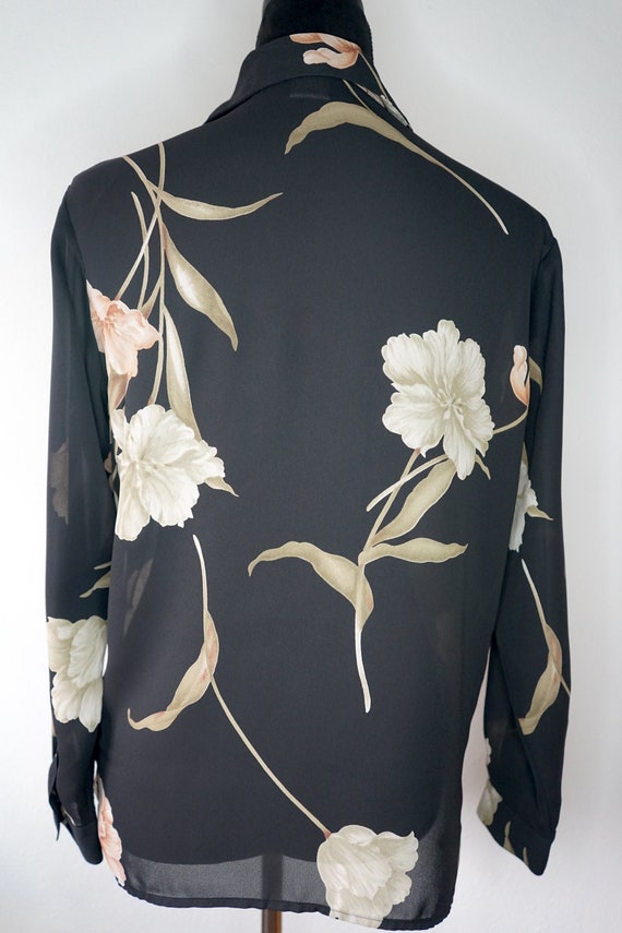 Pretty 1990s Black and Floral Blouse