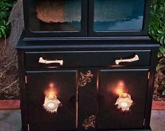 SOLD*Example of work*Do NOT buy* Cabinet of Curiosities / Gothic Cabinet/ Spooky Cabinet/ Unique Cabinet/ DarBlack Vintage China Cabinet
