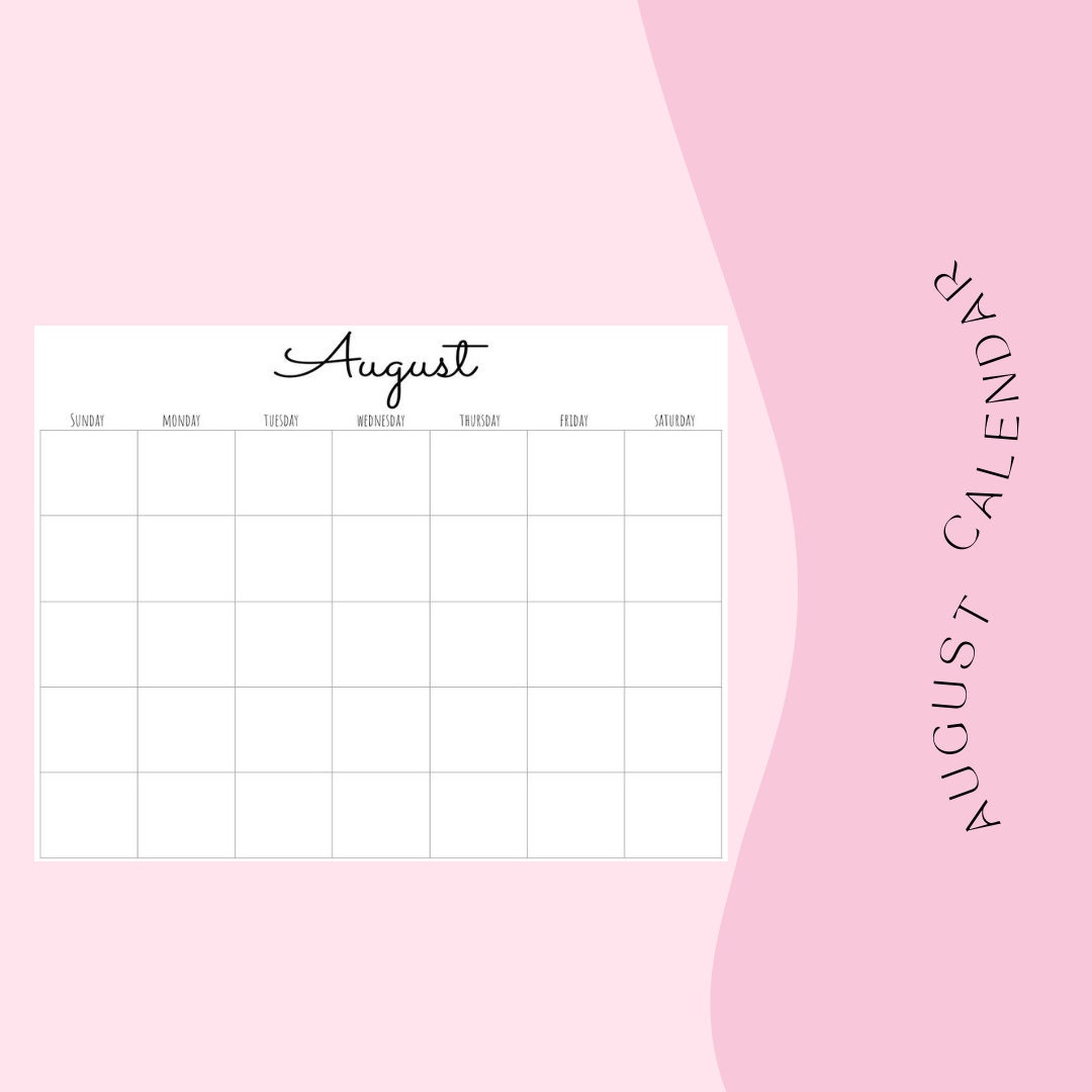 august simplistic blank 11 x 8 5 calendar printable pdf etsy