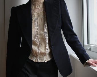 Chaqueta tipo blazer de lana índigo de los años 30, confeccionada a medida.