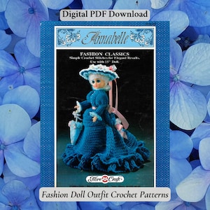 Patrones de crochet para vestidos de muñecas de moda de 15 pulgadas, estilo vintage Annabelle