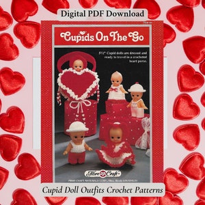 Amor Puppe Outfits und Herz Geldbörse Reise-Fall Häkelanleitungen Cupids On The Go