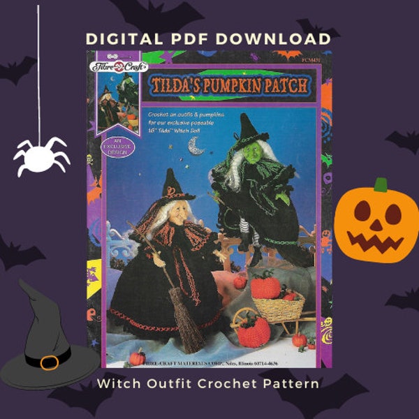 Vintage Tildas Pumpkin Patch Crochet Witch Doll Pattern