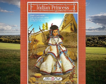 15-calowa lalka modowa Indianin amerykański strój szydełkowy wzór Vintage Indian Princess