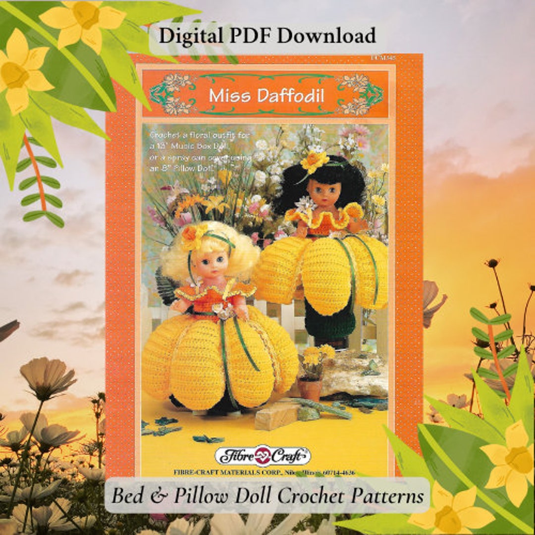 crochet bed doll dress patterns Vintage Crochet Pattern Audrey Victorian Bed Doll Music Box or Pillow Doll  Dress Hat Outfit 13 Inch Dolls PDF Instant Digital Download