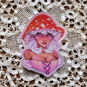 Mushroom Fairy Sticker, Holographic Sticker, Fairy Sticker, Mushroom Sticker, Vinyl Art Sticker