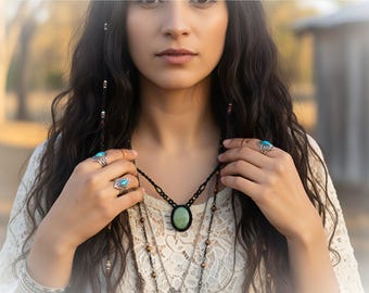 Lizardite Macrame Necklace – Boho Handmade Gemstone Pendant, Healing Jewelry Gift for Her