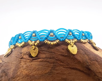 Boho Fußkettchen, Fußkettchen mit goldenen Messing Anhängern, blaues Fußkettchen Geschenk, wunderschöne handgemachte Fußkette