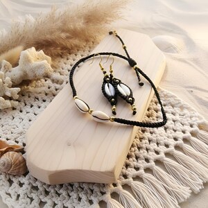 Kauri Shell Jewelry Set – Macrame Bracelet & Earrings, Boho Beach Gift, Handmade Shell Accessories