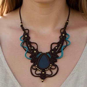 Micro Macrame Agate Necklace: Boho Gemstone Statement Pendant Handmade Jewelry Gift