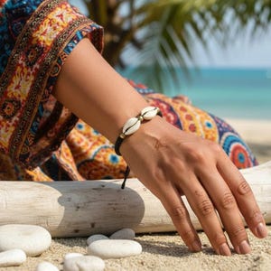 Kauri Shell Macramé Bracelet – Handmade Boho Bracelet, Adjustable Seashell Jewelry Gift