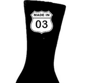 MADE IN (Birth Year for 18th, 21st, 30th, 40th, 50th, 60th, 70th, 80th, 90th) Birthday SOCKS American Highway Sign Style Gift 2024 Novelty