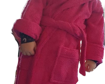 SALE Personalised Girls 100% Cotton Hooded Bathrobe Towelling Bath Robe Childrens Kids sizes