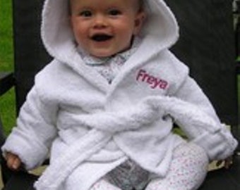 SPECIAL Baby Robe: Embroidered with Name 100% Cotton Terry Towelling, 0-9 Months