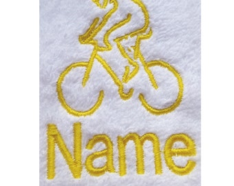 Personalized CYCLING Towel: Embroidered with Name 100% available in various Sizes and Colours