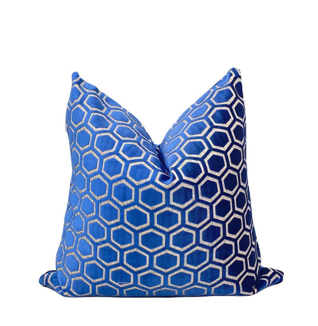 Blue Velvet Pillow Covers, Decorative Blue Velvet Pillow Cover, Silk