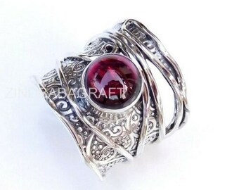Genuine Garnet Ring, 925 Sterling Silver Ring, Band Ring, Handmade Ring,Boho Ring, Wedding Ring,Designer Ring,Gift For Her