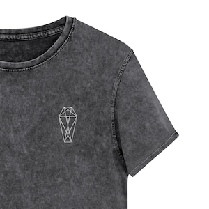 Coffin Denim T-Shirt - Geometric Coffin Embroidery Shirt - Distressed Occult T-shirt