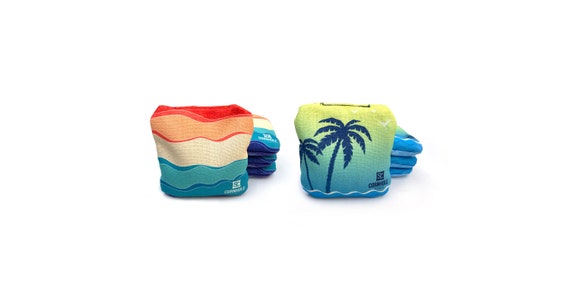Get The Party Started With These Tropical Summer Waves Cornhole Bags – 8 Full-Size, Multi-Color Slide/Stick Bags By SC Cornhole