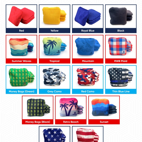Cornhole Bags (Set of 8) Professional Slide/Stick -Dual Sided Weather Resistant Pro Cornhole Bags - Choose Your Combo