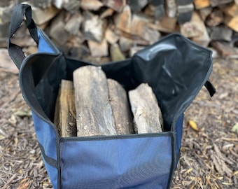 Heavy-Duty Firewood Carrier | Fully Enclosed Log Tote for Fireplace and Wood Stove | Decorative Wood Storage Bag, 24-inch