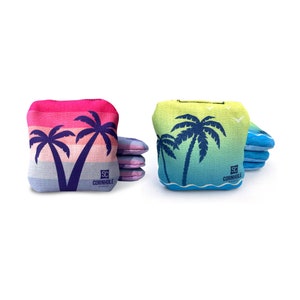 Cornhole Bags (Set of 8) Professional Slide/Stick  -Dual Sided Weather Resistant Pro Cornhole Bags - Retro Beach/Tropical- Free Shipping
