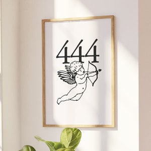 444 Print schwarz weiß, Engel Nummer Poster, Kunstdruck Spirituell 50x70, Wandbild Wohnzimmer 70x100, Engel Illustration 40x50, Kunst 30x40