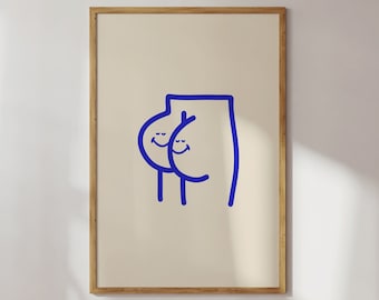 Happy Butt Print, Butt Art, Body Positive Art, Funny Bathroom Art, Cute Wall Art Print, Gift for best friend, Trendy Wall Art Print