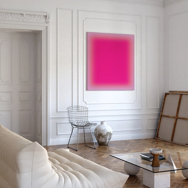 Impression d'art abstrait sur toile d'art mural moderne | Grande toile murale | Toile premium dégradé rose coloré | Grand abstrait minimaliste