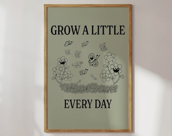 Grow a little each day Poster, Wandposter modern 50x70, Trendiges Spruch Poster grün, Inspirierender Print 30x40, Poster Zitat 70x100 grün