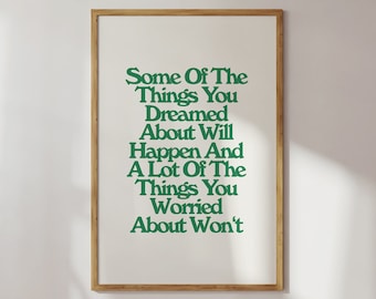Bedroom Wall Decor, Green Retro Poster, Retro Quote Print, Dorm Room Decor, Positive Quote, Trendy Wall Art, Green