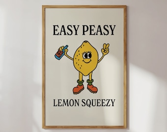 Easy Peasy Print, Wandposter 70x100, Affirmation 50x70, Grafikdesign Zitrone, Illustration Wanddeko, Trendiger Kunstdruck, Positiver Spruch