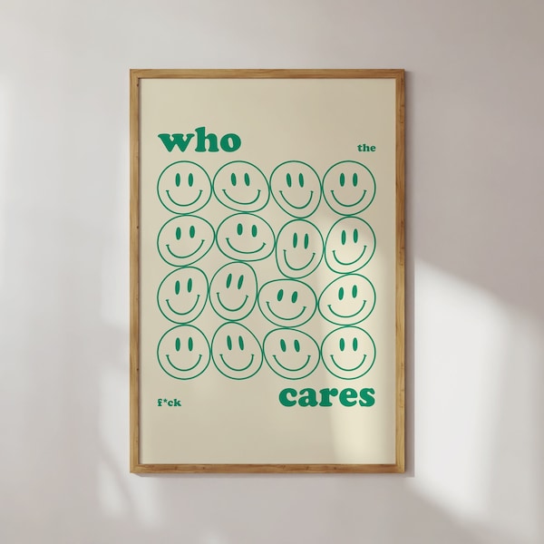 Smiley Face Poster, Trendy Green Wall Art Print, Digital Download