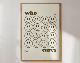 Wall Art Print Trendy „Who cares“, Aesthetic Dorm Room Decor trendy posters indie room decor