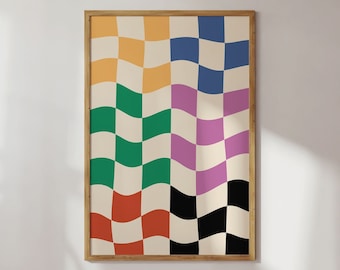 Schachbrettmuster Print, Trendiger Kunstdruck 30x40, Poster Küche 50x70, Wandposter bunt 70x100, Wandkunst 40x50 gewürfelt, Print Wohnzimmer