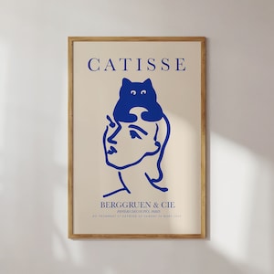 Blue Matisse Print, Fun Wall Art, Mid Century Modern, Henry Matisse, Minimalist Art, Cat Art, Matisse Poster, Digital Download Minimalist