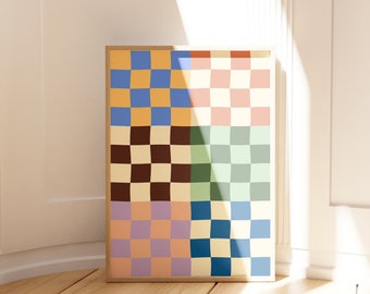 Kolorowa sztuka ścienna Duża sztuka ścienna 24x36 Nowoczesna minimalistyczna estetyczna skandynawska plakat i wydruki Zabawne plakaty ścienne plakat w szachownicę