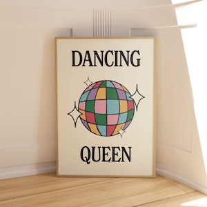 Affiche de la reine dansante, impression disco, affiche boule disco vintage, impression d'art mural esthétique, déco danse minimaliste, art rétro, affiche Abba