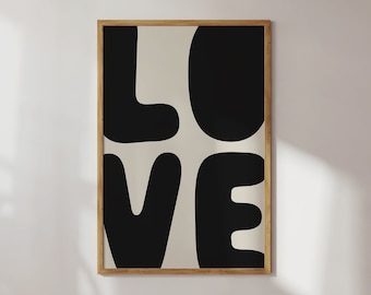 Love Print 50x70, Schwarz Indie Poster, Ästhetik Wandposter 40x50, Trendiger Kunstdruck 30x40, Wandkunst 70x100, Modernes weiß Wandbild