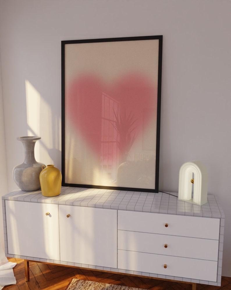 Hjärtformad väggkonst, present till henne, estetisk väggdekor, hjärtformad poster, flickaväggkonst, rosa väggdekor, kärleksposter, kärleksväggkonst, trendig poster bild 4