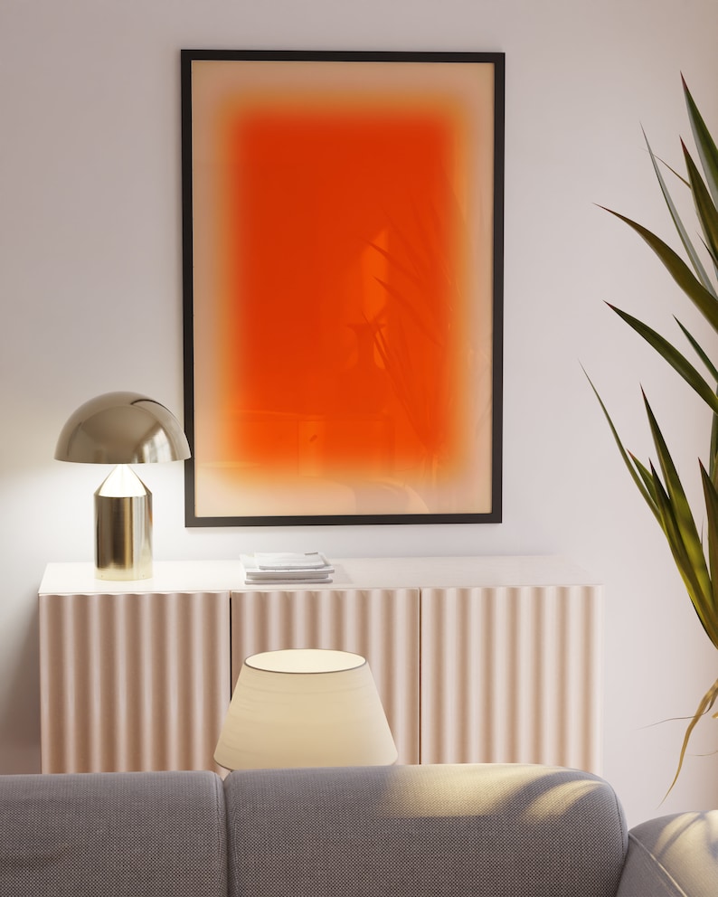 Orange Aura Farbverlauf - Wohnung Dekor - Ästhetisches Raumdekor - Dänisches Pastell Dekor - Große Wandkunst - Orange Wandkunst - Orangenes Poster Bild 4