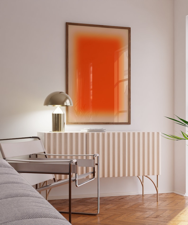 Orange Aura Farbverlauf - Wohnung Dekor - Ästhetisches Raumdekor - Dänisches Pastell Dekor - Große Wandkunst - Orange Wandkunst - Orangenes Poster Bild 1