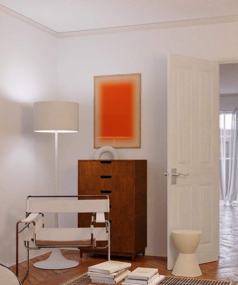 Orange Aura Farbverlauf - Wohnung Dekor - Ästhetisches Raumdekor - Dänisches Pastell Dekor - Große Wandkunst - Orange Wandkunst - Orangenes Poster Bild 2