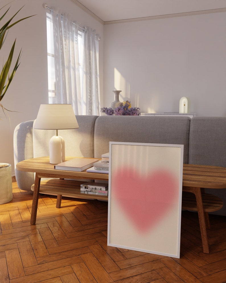 Hjärtformad väggkonst, present till henne, estetisk väggdekor, hjärtformad poster, flickaväggkonst, rosa väggdekor, kärleksposter, kärleksväggkonst, trendig poster bild 2