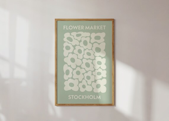 Sage Green Wall Art, Flower Market Print, Abstract Art Print, Bedroom Wall Decor, Sage Retro Print, Dorm Room Decor, Trendy Wall Art, Green