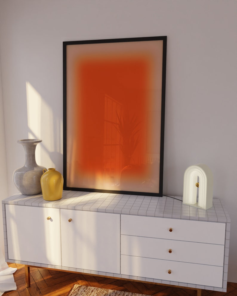 Orange Aura Farbverlauf - Wohnung Dekor - Ästhetisches Raumdekor - Dänisches Pastell Dekor - Große Wandkunst - Orange Wandkunst - Orangenes Poster Bild 3