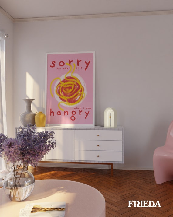 Aesthetic Kitchen Decor Poster Cute Wall Art Pink Red Print Minimalist Pasta Trendy • 0243