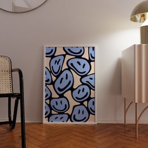 Ästhetik Print 50x70, Indie Poster blau 70x100, Trendiges Poster 30x40, Wanddeko modern, Blaues Grafikdesign Poster, Illustration Wandkunst