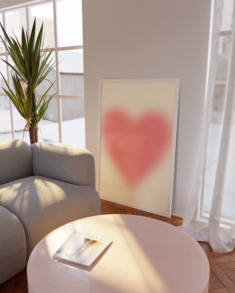 Hjärtformad väggkonst, present till henne, estetisk väggdekor, hjärtformad poster, flickaväggkonst, rosa väggdekor, kärleksposter, kärleksväggkonst, trendig poster bild 1